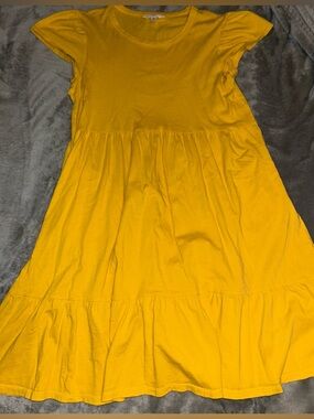 Time and Tru Women's XS Tiered Yellow Cotton Dress With Short Sleeves